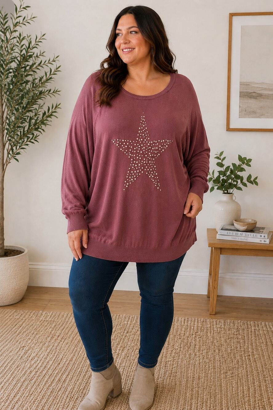 Torrid 3X 22/24 Mauve Studded Star Cotton Sweater Plus Size